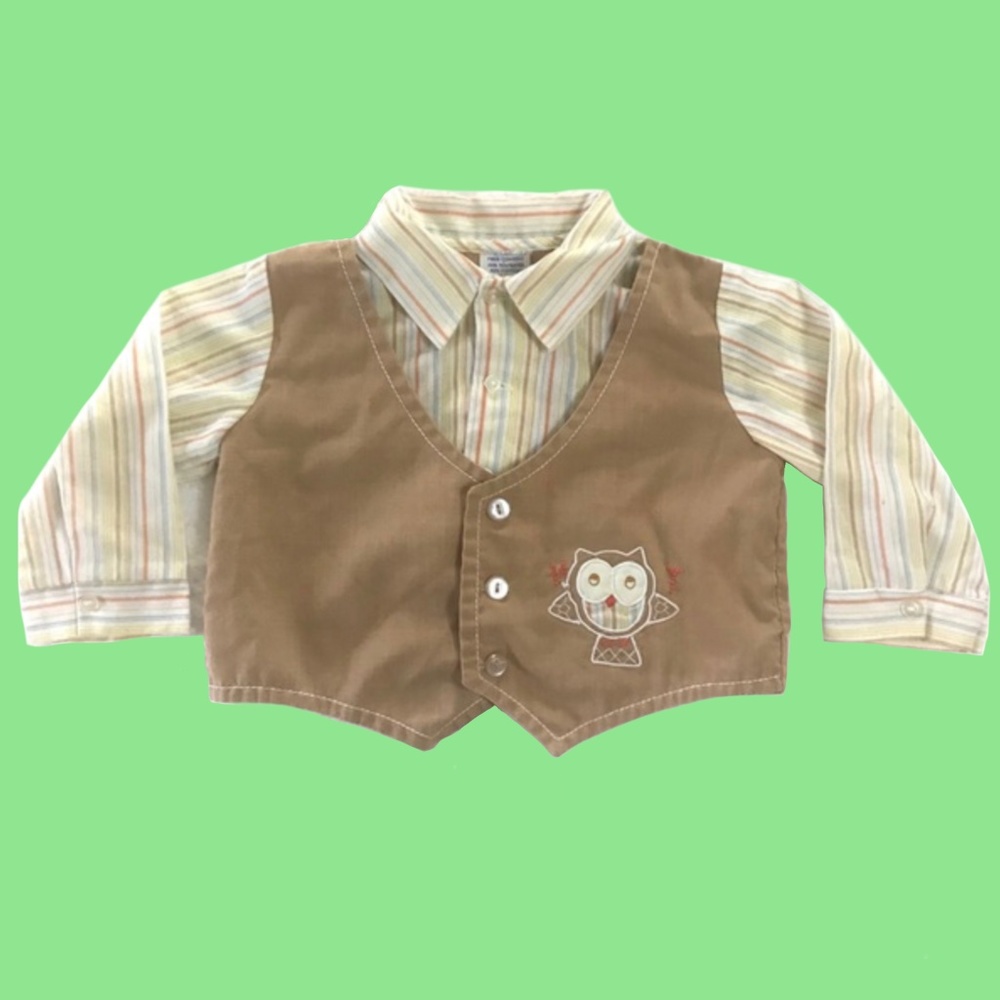 Vintage Baby Owl Shirt‎ Vest Button Up Embroidery
